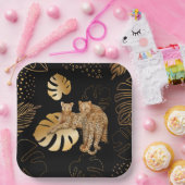 Assiettes En Carton Léopard feuille d'or noir (Fête)