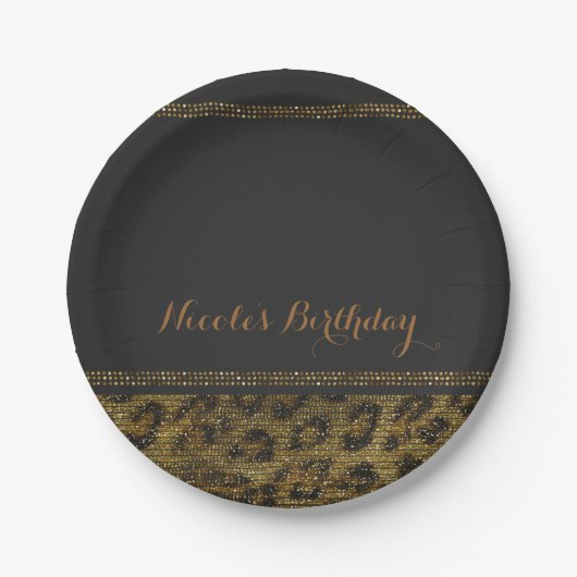 Assiettes En Carton Léopard Sequins Glam Chic Parti moderne (Devant)