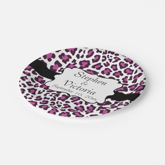 Assiettes En Carton Léopard violet noir blanc Plaques de papier person (Angle)