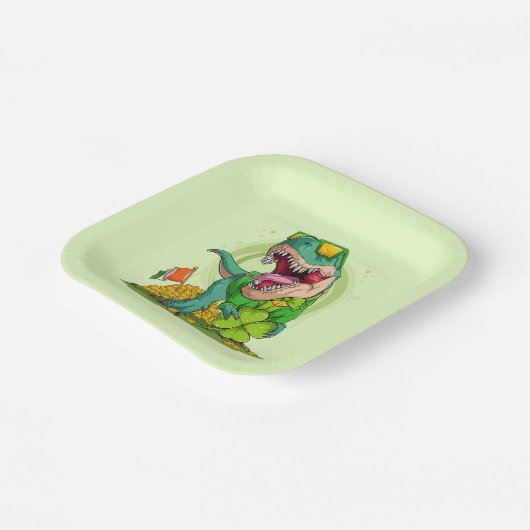 Assiettes En Carton Leprechaun T-Rex St. Patrick's Day (Angulaire)