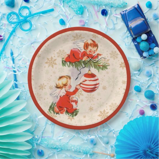 Assiettes En Carton Les anges décorant l'arbre de Noël (Fête)