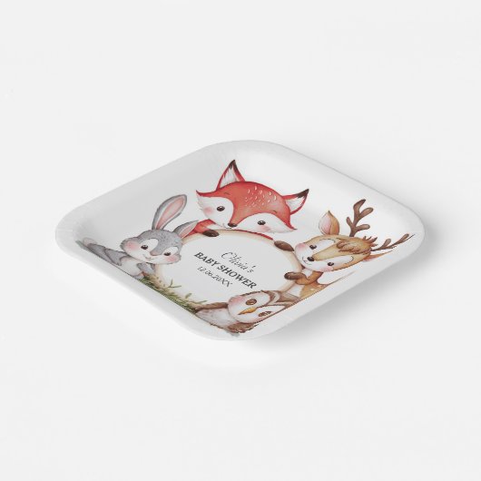 Assiettes En Carton Les animaux des bois Baby shower mignon (Angulaire)