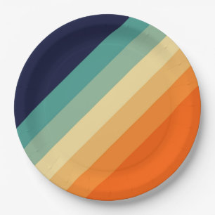 Assiettes En Carton Les années 70 coloré 80s Retro Stripes
