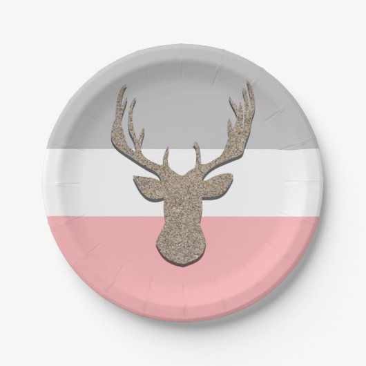 Assiettes En Carton Les cerfs communs silhouettent, mâle sur bleu et (Devant)