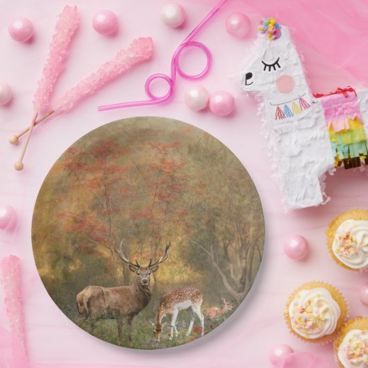Assiettes En Carton Les cerfs dans la forêt d'automne (Fête)