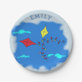 Assiettes En Carton Les cerfs-volants dans le ciel bleu (Devant)