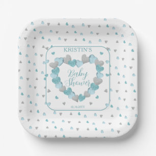 Assiettes En Carton Les Coeurs Bleus Serrent Un Petit Baby shower Amou