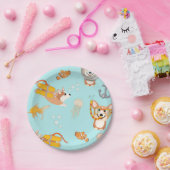 Assiettes En Carton Les Corgis Plongent Dans Le Motif Océanique (Fête)