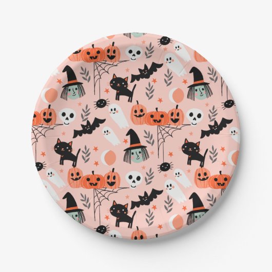 Assiettes En Carton Les enfants mignons Halloween rose motif (Devant)