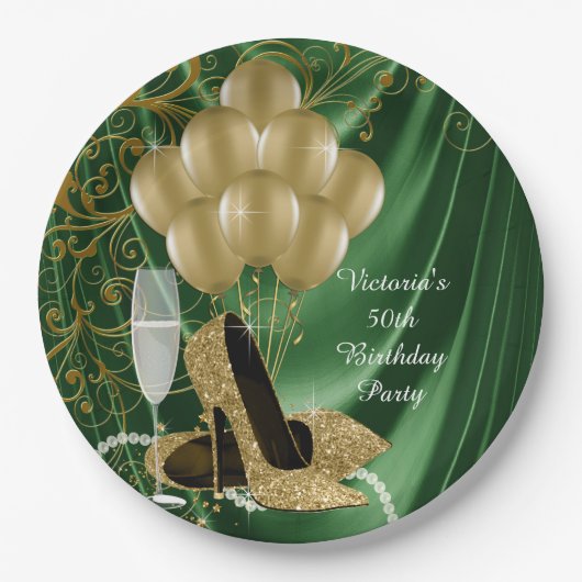 Assiettes En Carton Les femmes Emerald Or Anniversaire Plaques papier (Devant)