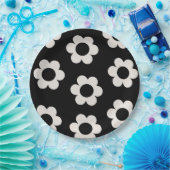 Assiettes En Carton Les Fleurs 02 Fleurs Rétro Florales Noires Et Blan (Fête)