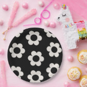 Assiettes En Carton Les Fleurs 02 Fleurs Rétro Florales Noires Et Blan (Fête)