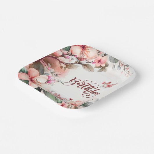 Assiettes En Carton Les fleurs de Magnolia rose et les oiseaux Joyeux (Angulaire)