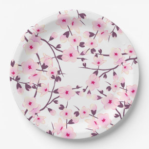 Assiettes En Carton Les fleurs florales de cerisiers
