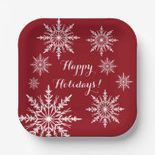 Assiettes En Carton Les flocons blancs sur Red Happy Holidays (Recto)