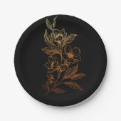 Assiettes En Carton "Les Flores D'Or De L'Amour" | Mariage noir (Devant)