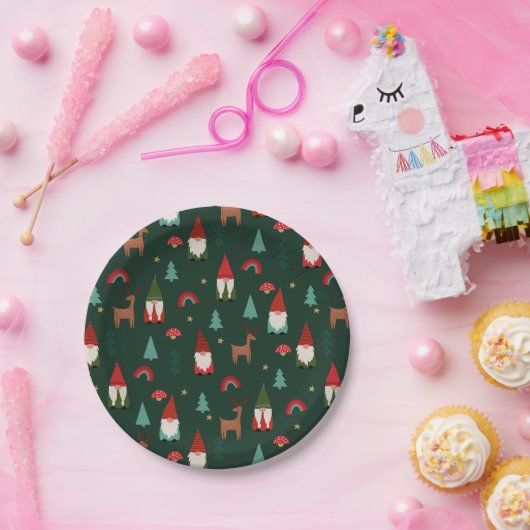 Assiettes En Carton Les Gnomes de Noël Vert foncé (Fête)