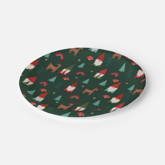Assiettes En Carton Les Gnomes de Noël Vert foncé (Angle)