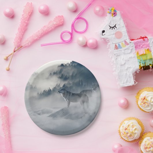 Assiettes En Carton Les loups dans un paysage hivernal (Fête)