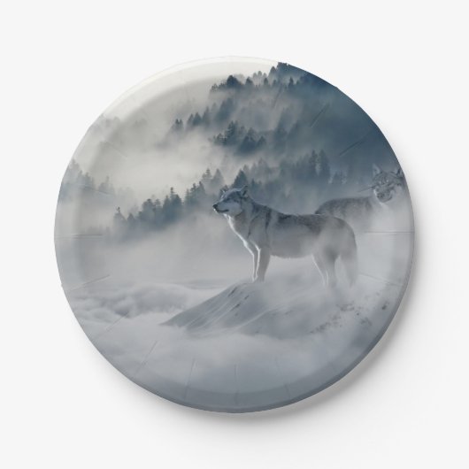 Assiettes En Carton Les loups dans un paysage hivernal (Devant)