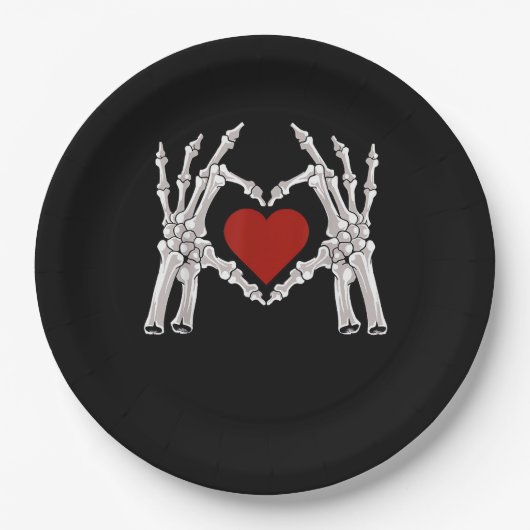 Assiettes En Carton Les Mains De Squelette Forment Un Coeur Au Coeur R (Devant)