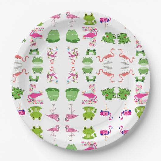 Assiettes En Carton Les mignons animaux grenouilles et flamants (Devant)