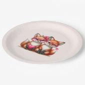 Assiettes En Carton Les mignons renards orange en amour (Angle)