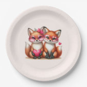 Assiettes En Carton Les mignons renards orange en amour (Devant)