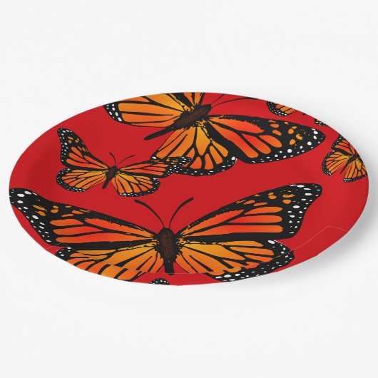 Assiettes En Carton Les papillons Monarques en rouge (Angle)