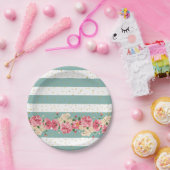 Assiettes En Carton Les parties scintillantes de faux d'or de fleurs (Fête)