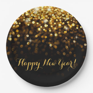 Assiettes En Carton Les parties scintillantes d'or de bonne année
