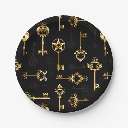 Assiettes En Carton Les Patters de Seamless avec Golden Keys (Devant)