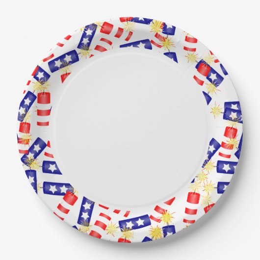 Assiettes En Carton Les pétards pour 4 juillet (Devant)