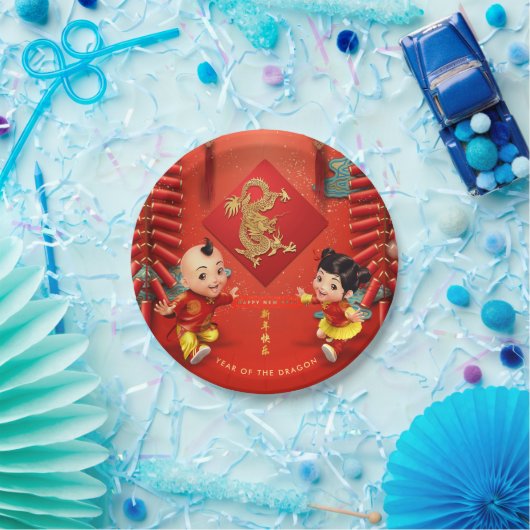Assiettes En Carton Les pétards traditionnels Chine Dragon Année PPP (Fête)