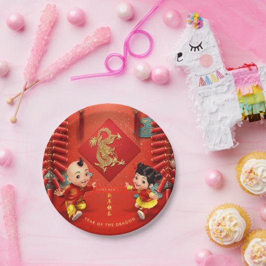 Assiettes En Carton Les pétards traditionnels Chine Dragon Année PPP (Fête)