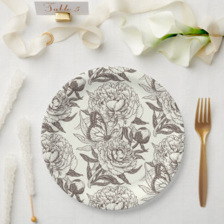 Assiettes En Carton Les pivoines et les papillons bloquent l'impressio