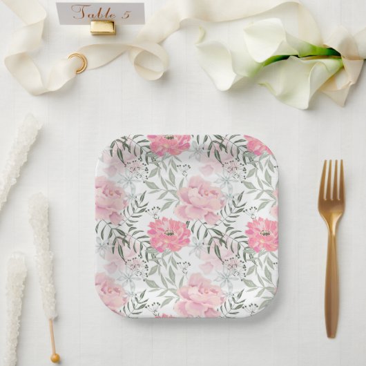 Assiettes En Carton Les pivoines roses (Mariage)