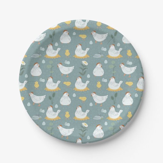 Assiettes En Carton Les poulets rêvent dans la coopérative en Turquois (Devant)
