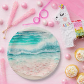 Assiettes En Carton Les vagues de plage roses (Fête)