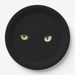 Assiettes En Carton Les yeux de chat noir Halloween