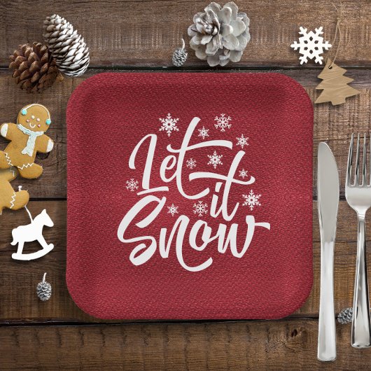 Assiettes En Carton Let It Snow Christmas Typographie Rouge/Blanc ID95