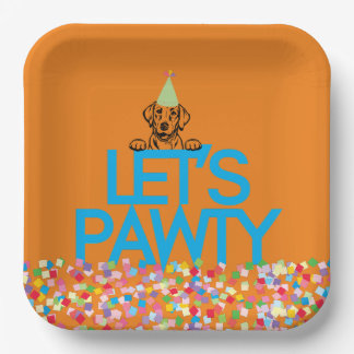 Assiettes En Carton "Let’s PAWTY" Plaque en papier orange du Labrador 