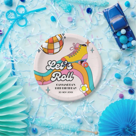 Assiettes En Carton Let's Roll Retro Roller Skating Girl Birthday (Fête)