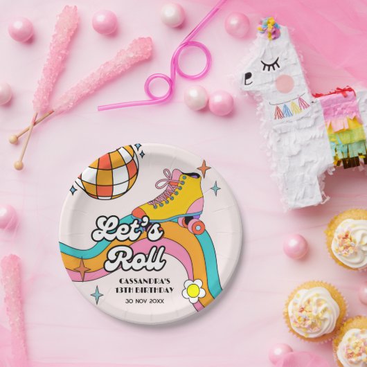 Assiettes En Carton Let's Roll Retro Roller Skating Girl Birthday (Fête)