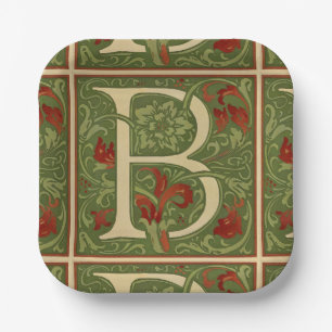 Assiettes En Carton Lettre B à monogramme de William Morris Floral Rou