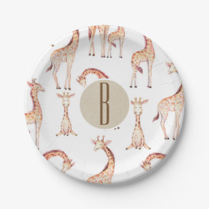 Assiettes En Carton LETTRE Baby shower Tan Giraffes MONOGRAPHE INITIAL