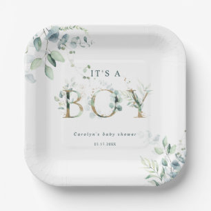 Assiettes En Carton LETTRE BOtanique D'OR Eucalyptus Baby shower