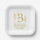 Assiettes En Carton LETTRE BOtanique D'Or Moderne B (Recto)