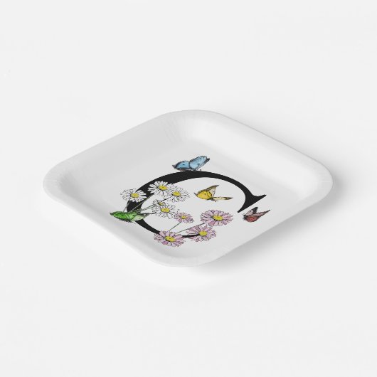 Assiettes En Carton Lettre C Floral Butterfly Monogramme initial (Angulaire)