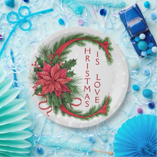 Assiettes En Carton Lettre de Noël géante C blanc brillant rouge vert (Fête)